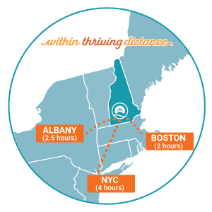 New England map showing proximity of major cities to the Monadnock Region